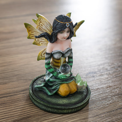3" Green Crystal Fairy Figurine with Mystical Orb