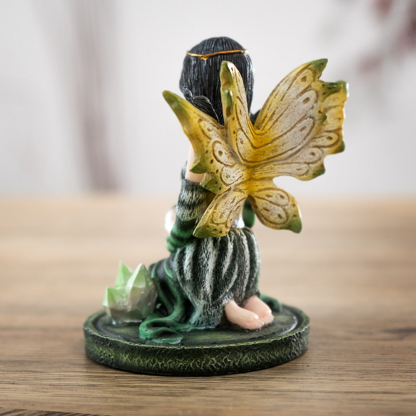 3" Green Crystal Fairy Figurine with Mystical Orb
