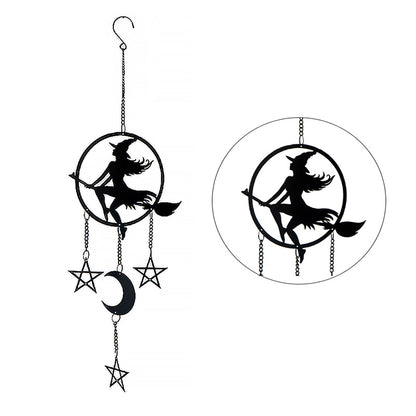 Witch by Moonlight Hanging Decoration by Alchemy England with Pentacle Stars and Crescent Moon