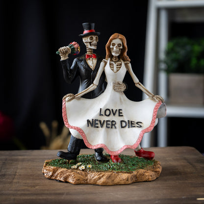 Love Never Dies Skeleton Couple Figurine Gothic Romance Wedding Decor