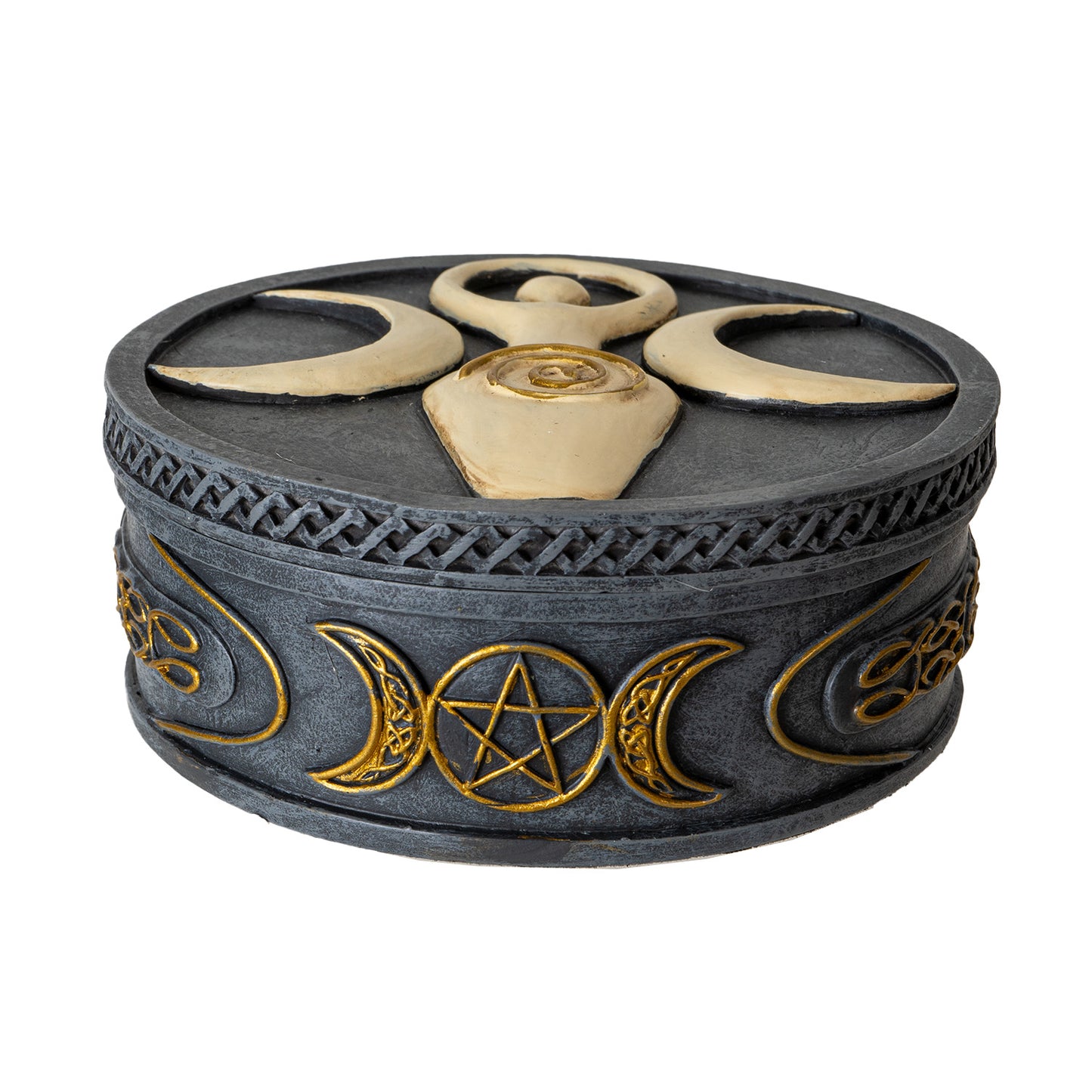 Spiral Goddess Round Box with Triple Moon Symbol