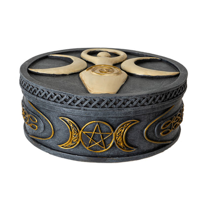 Spiral Goddess Round Box with Triple Moon Symbol