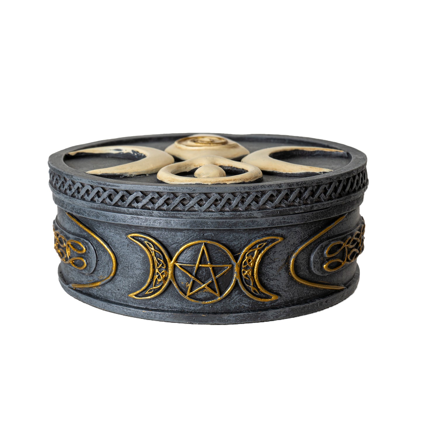 Spiral Goddess Round Box with Triple Moon Symbol