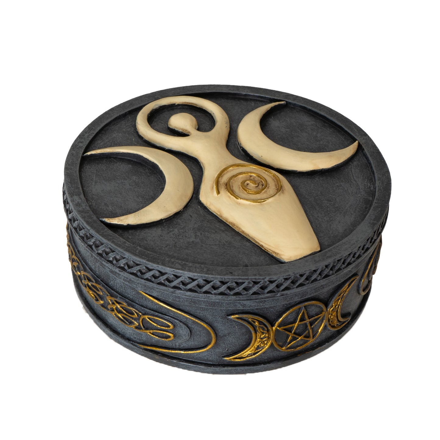 Spiral Goddess Round Box with Triple Moon Symbol
