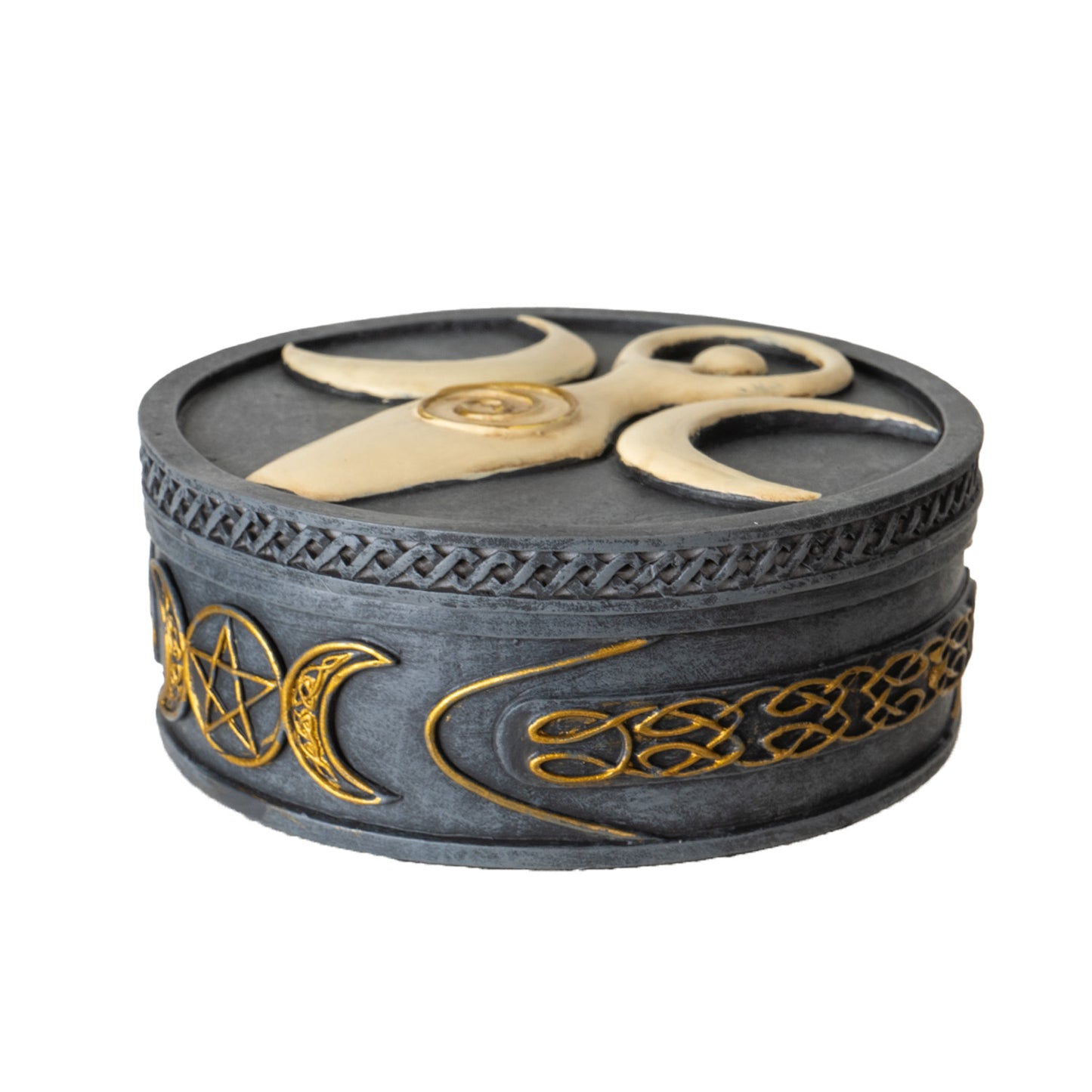 Spiral Goddess Round Box with Triple Moon Symbol