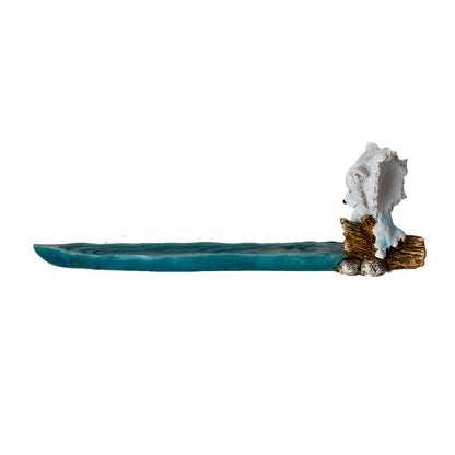 White Wolf and Pup 11.1" Long Incense Holder with Water Stream