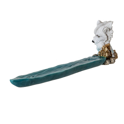 White Wolf and Pup 11.1" Long Incense Holder with Water Stream