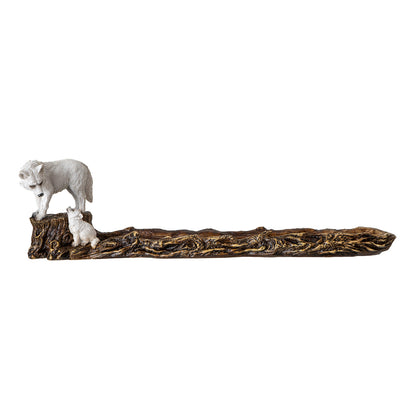 Wolf and Pup 11.22" Long Incense Holder with Woodsy Log