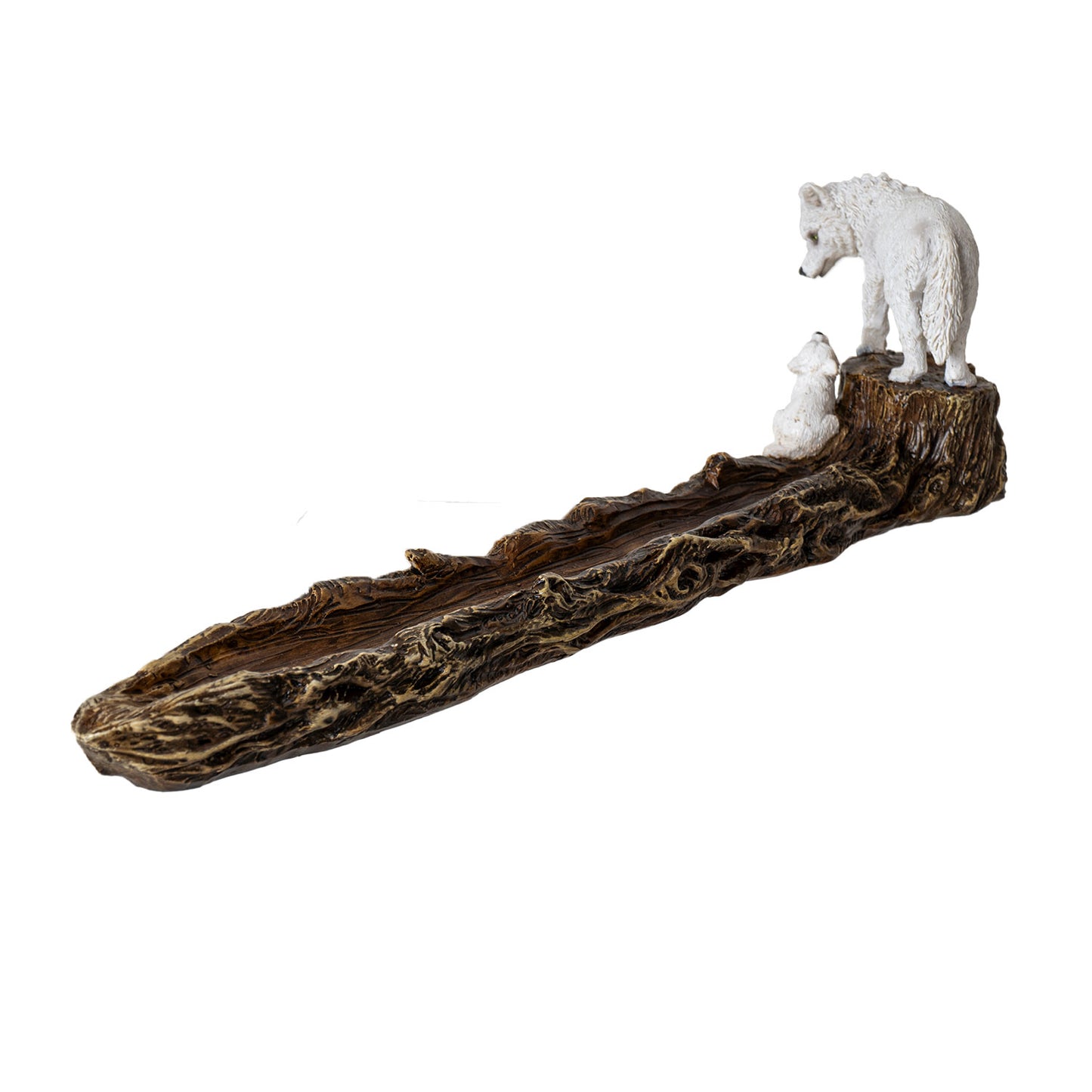 Wolf and Pup 11.22" Long Incense Holder with Woodsy Log
