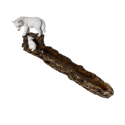 Wolf and Pup 11.22" Long Incense Holder with Woodsy Log