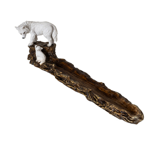 Wolf and Pup 11.22" Long Incense Holder with Woodsy Log
