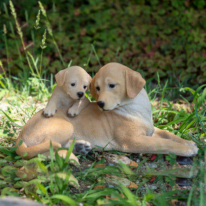 Mother and Puppy 10" Long Labrador Figurine Realistic Dog for Outdoor Garden or Home Decor for Pet Lovers