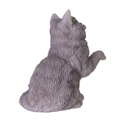 Short Hair 2.1" Tall Kitten Figurine Adorable Sitting Cat with Raised Paw for Home Office or Living Room Decor