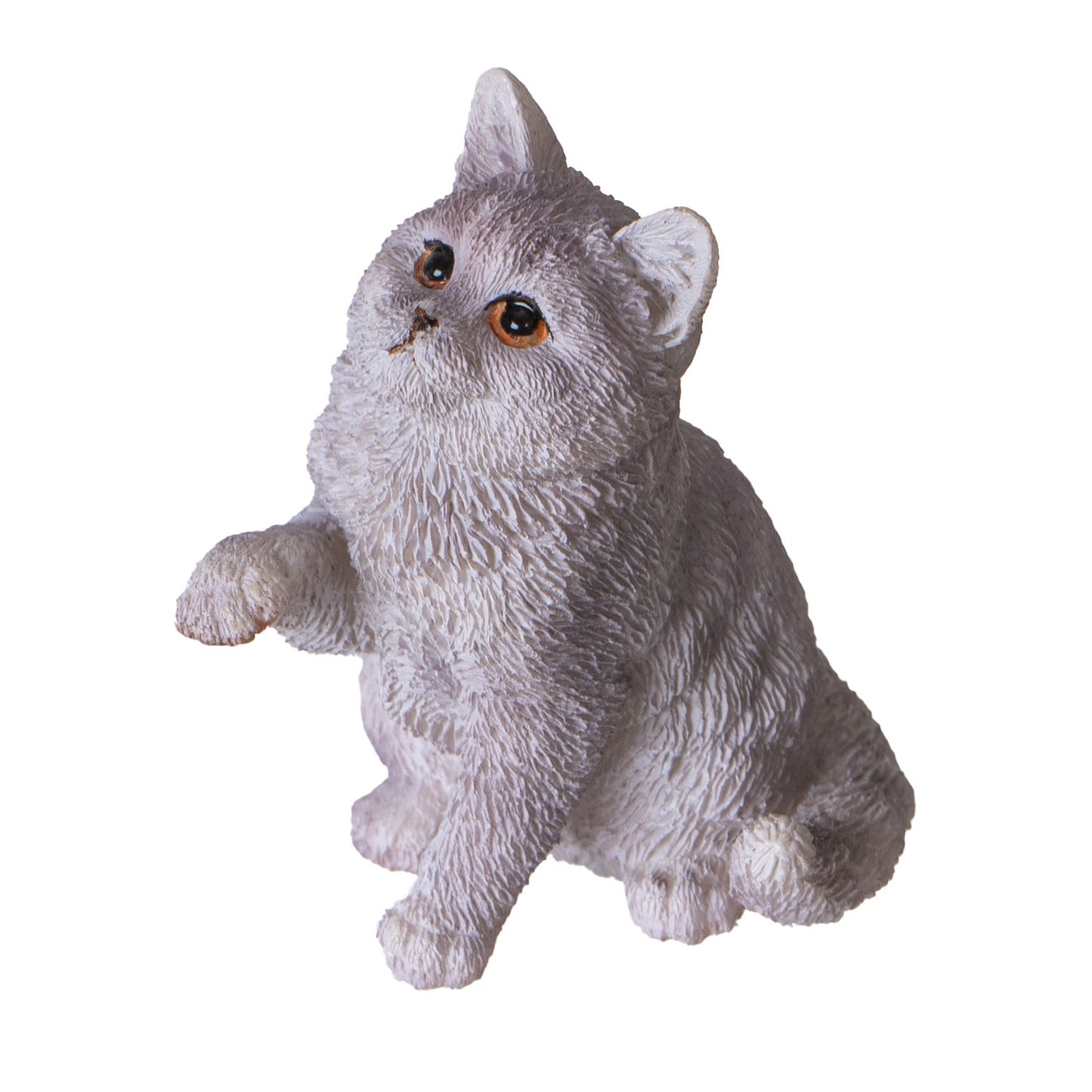 Short Hair 2.1" Tall Kitten Figurine Adorable Sitting Cat with Raised Paw for Home Office or Living Room Decor