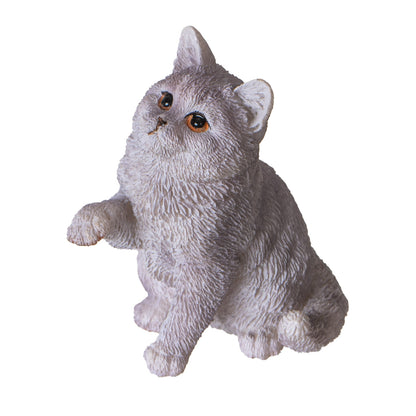 Short Hair 2.1" Tall Kitten Figurine Adorable Sitting Cat with Raised Paw for Home Office or Living Room Decor