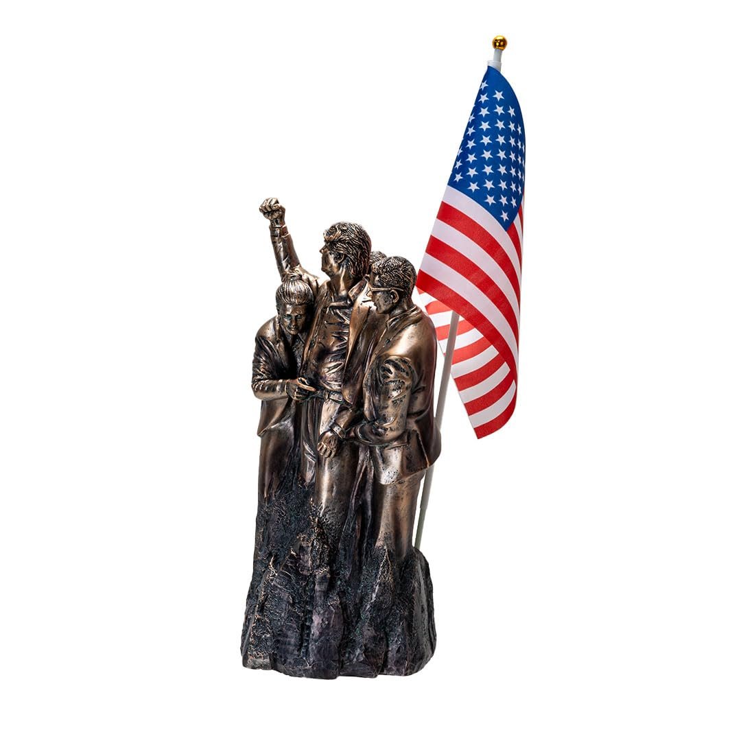 Pacific Giftware Trump Fight Fight Fight Resin Figurine Detailed Bronze Finish Depicting Iconic Moment Collectible Featuring American Flag Patriotic Trump Statue for Home Decor and Gift 15" Tall