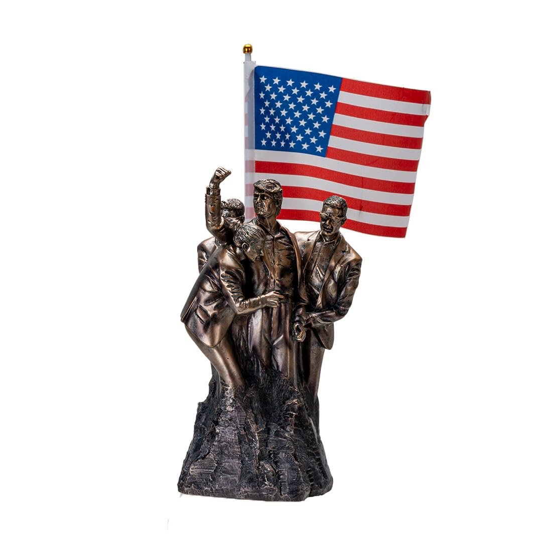 Pacific Giftware Trump Fight Fight Fight Resin Figurine Detailed Bronze Finish Depicting Iconic Moment Collectible Featuring American Flag Patriotic Trump Statue for Home Decor and Gift 15" Tall