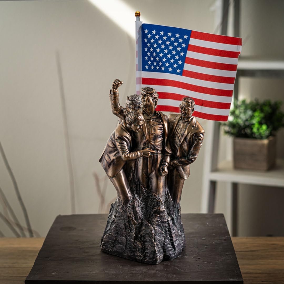 Pacific Giftware Trump Fight Fight Fight Resin Figurine Detailed Bronze Finish Depicting Iconic Moment Collectible Featuring American Flag Patriotic Trump Statue for Home Decor and Gift 15" Tall