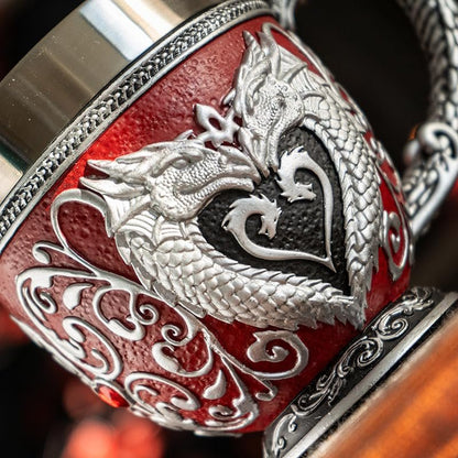 Pacific Giftware Heart-shaped Dragon Tea Cup 8 Floz Resin and Stainless Steel Mug with Silver Dragon Handle Red Accents Ideal for Coffee Tea And Unique Fantasy Themed Decor