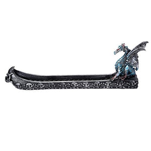 Aqua Dragon on Skull Vessel Stick Incense Burner Fantasy