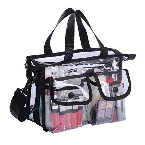Clear PVC Travel Makeup Cosmetic Bag with 2 External Pockets and Shoulder Strap