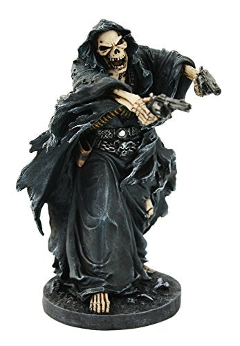 Grim Reaper Assassin With Guns Revolvers Skeleton Death Fantasy Horror Collectible Figurine 9.5 Inch Tall