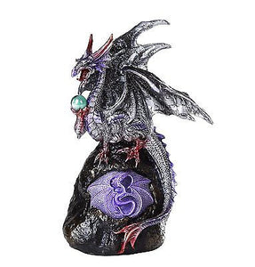 Silver Frost Hybrid Lavender Dragon with LED Light On Lava Rock Mountain 8.5H