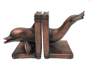 Faux Bronze Dolphin Marine Life Decorative Bookends Set 7 Inch Tall
