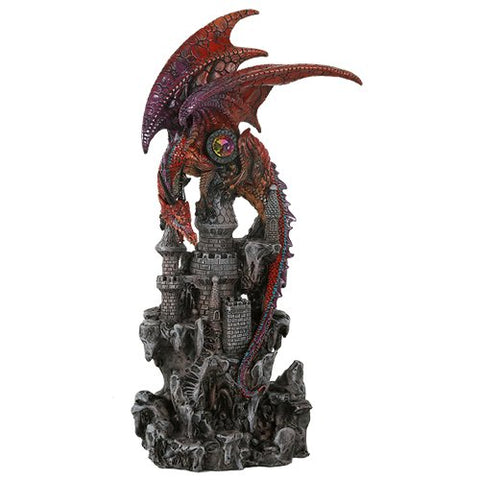 Guardian Dragon Protecting Castle with Precious Stone Collectible Figurine 12 Inch