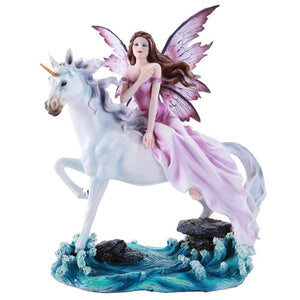 Beautiful Fairy Riding Gracefully on Mystical Unicorn Figurine Collectible 11 Inch
