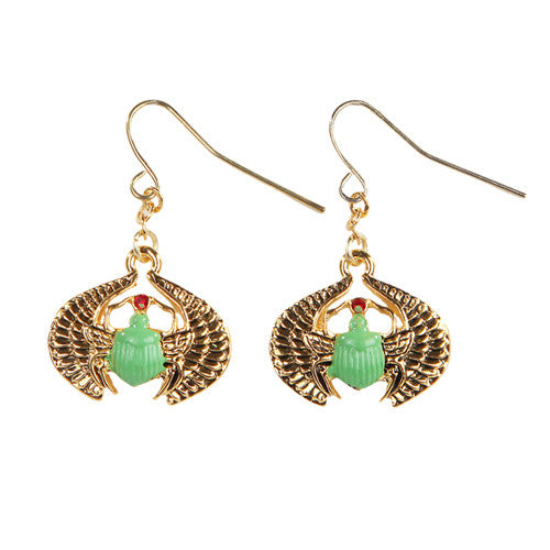 Egyptian Scarab Golden Pewter Earrings Jewelry- Mystica Collection