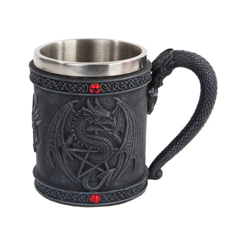 Pacific Giftware Winged Dragon Star Mug Chalice Resin Body Stainless Steel Faux Stone