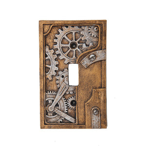 4.25 Inch Resin Steampunk Light Switch Plate Cover, Gray/Gold