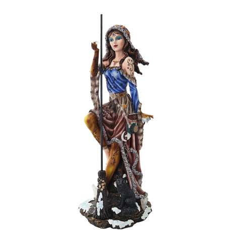 PTC 12.5 Inch Sun and Moon Witch with Cat and Broom Statue Figurine