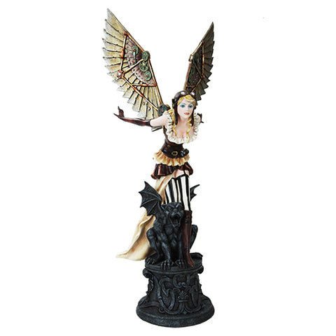 Pacific Trading Collectible Steampunk Fairy Warrior Flying Over Gargoyle Statue