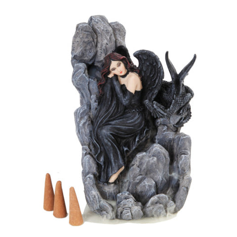 7.5 Inch Dark Angel with Dragon Backflow Incense Statue Figurine