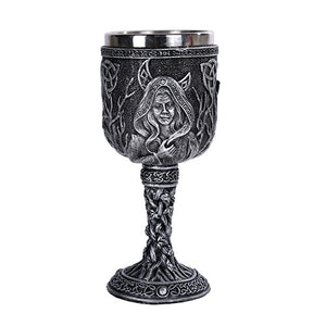 Triple Goddess Wine Goblet Made of Polyresin With Stainless Steel Rim