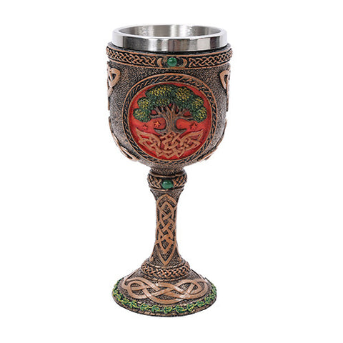 Pacific Trading Tree of Life Wine Goblet Made of Polyresin with Stainless Steel Rim