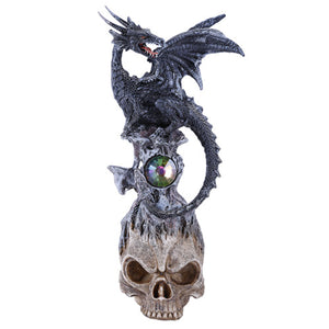 Pacific Giftware 10" H Winged Dark Black Dragon on Skull Head Rhinestone Rock Crystal
