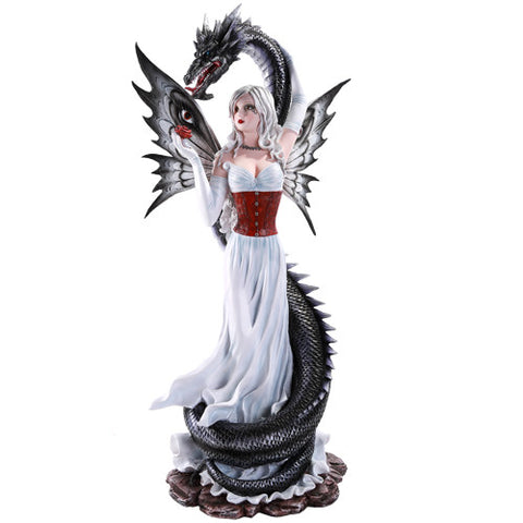 Pacific Giftware Large Black Dragon Protecting Fairy in White Dress Statue Collectible 24 Inch