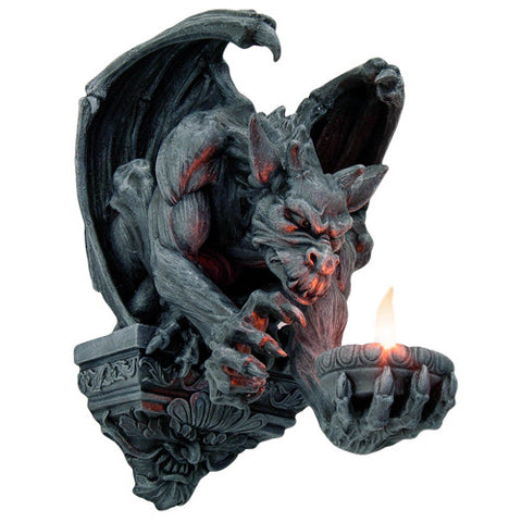Menacing Winged Gargoyle Candle Holder Wall Sconce Sculpture Wall Decor 12.5 Inches