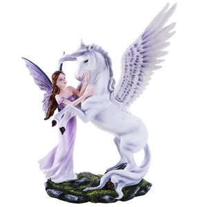 Pacific Giftware Beautiful Fairy Embracing Mighty Pegasus with Open Wings Figurine Collectible 12 Inch