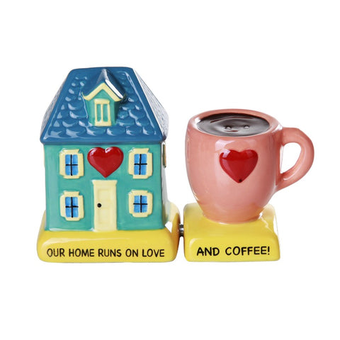 Home Runs On Love and Coffee Ceramic Magnetic Salt and Pepper Shaker Set