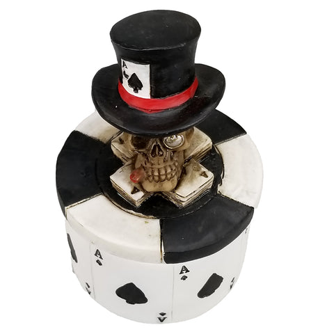 Poker Chips Ace Of Spades Trinket Box Human Skull Top Hat Vegas