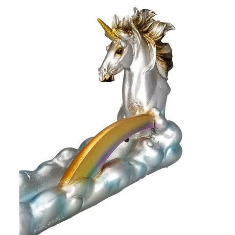 Metallic Unicorn Horse With Colorful Rainbow Clouds Stick Incense Burner Holder