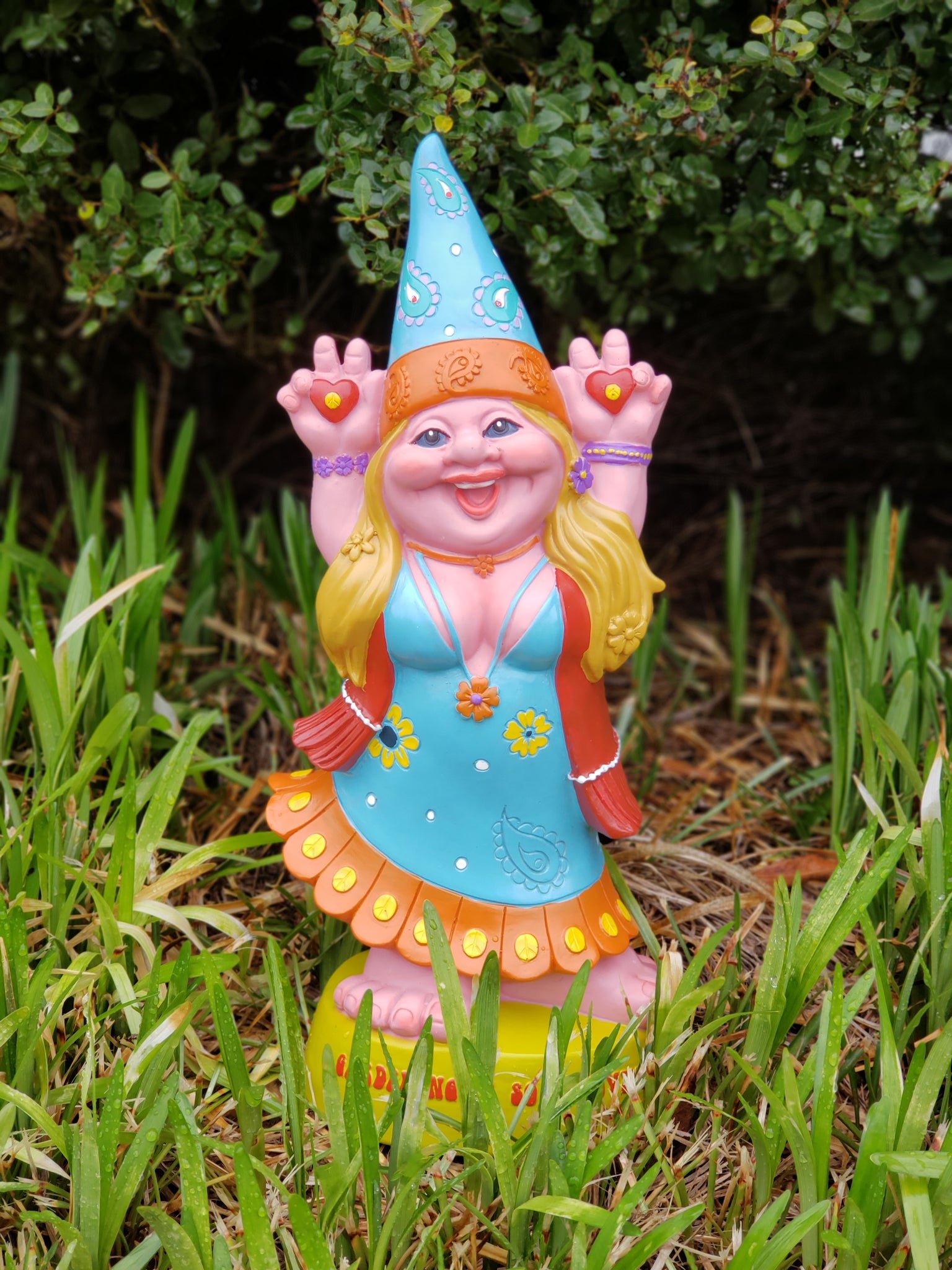 Hippie Lady Gnome Groovy Gardening Garden Gnome Statue 70's