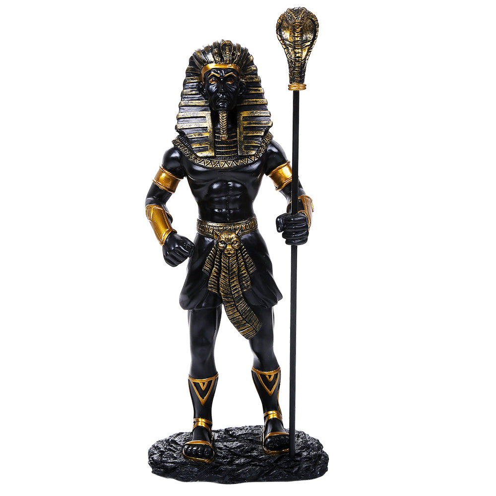 Ancient Egyptian Collectible King Tut With the King Cobra Sceptre Collectible Figurine 12 Inch Tall (Black/Gold)