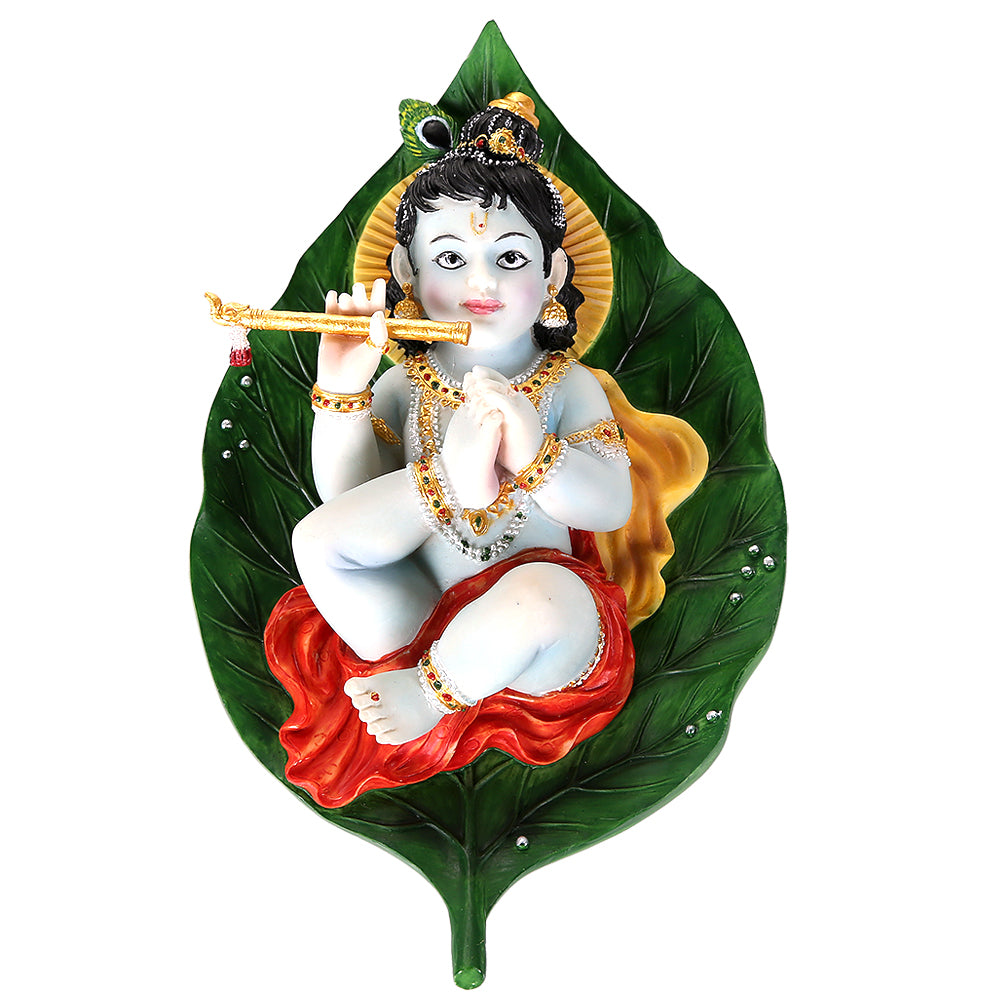 Lord Krishna as Baby Laying On Peepal Banyan Leaf Colored