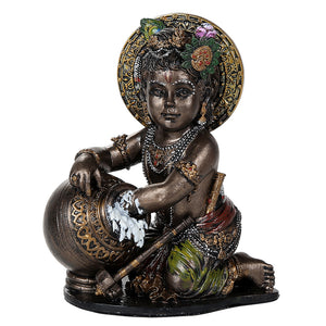 Baby Lord Krishna Stealing Butter Yogurt Collectible Figurine Bronze