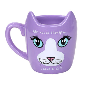 Adorable Purple Therapy Cat Coffee Tea Mug " Who Needs Therapy"